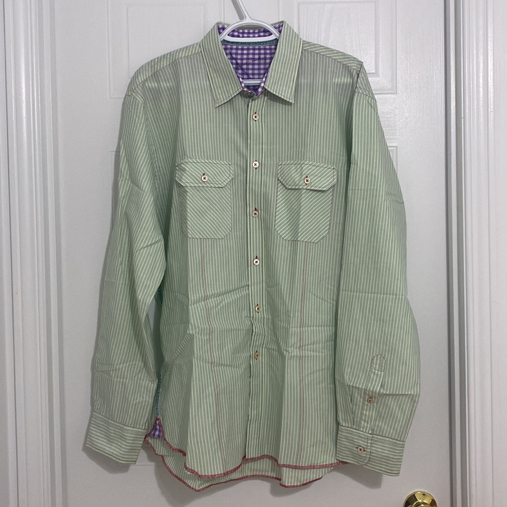 Arnold Zimberg Stripped Long Sleeve Casual Shirt Size Large . ( 27 A)